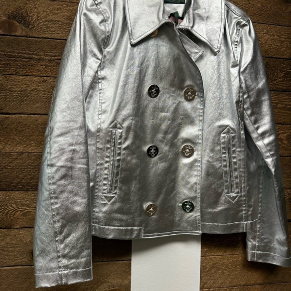 Lauren Jeans Company Ralph Lauren Metallic Silver Double-Breasted Jacket Large - Picture 4 of 8